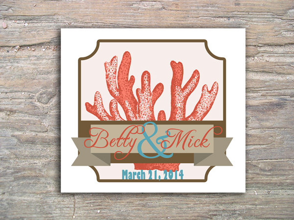 Custom Wedding Monogram - Beach Coral